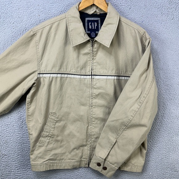Gap Jacket Chore Coat Mens Medium Tan Zip Up Long Sleeve Collared Outdoor Pocket